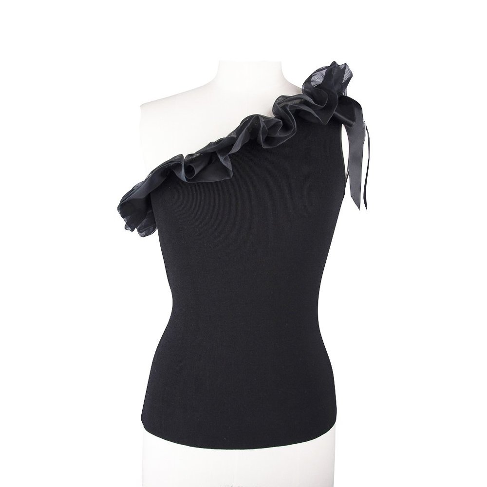 Valentino Top One Shoulder Ruffle and Bow Trim M New w/ Tag